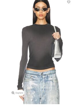 Acne Erman Slim Long-Sleeve Crewneck Top in Charcoal Gray